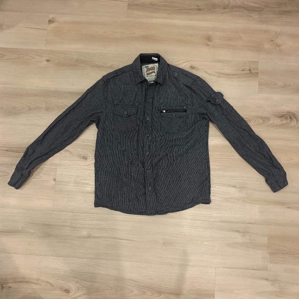 Vintage JNCO Men's size Small black checkered long sleeve button up shirt